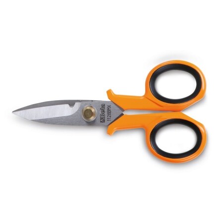 Beta 1128BMX Electrician's Scissors, Straight Stainless Steel Blades w/Microteeth and Wire Cutting Groove 011280051
